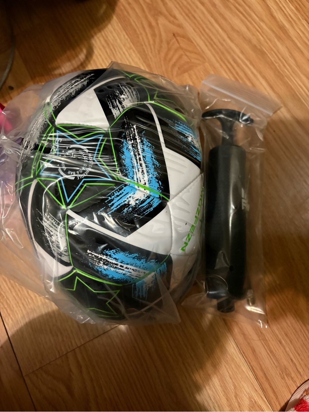 MGZFEZN Branded Soccer ball Box — Blue, White, Orange (BALL IS GREEN&BLACK